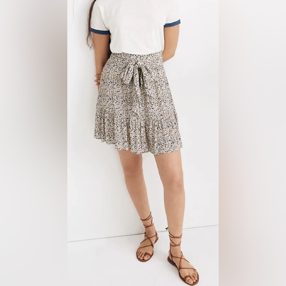Madewell BEIGE FIELDWALK FLORAL TIE WAIST TIERED MINI SKIRT NWOT